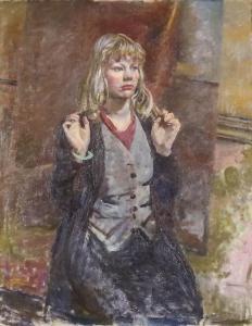 BENSON John Miles Bourne 1889-1950,Three-quarter length portrait of a kneeling g,Canterbury Auction 2020-06-06