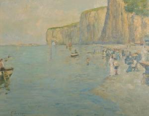 BENSON R 1900-1900,A Coastal Scene, with figures on the shore,20th Century,John Nicholson 2014-07-09