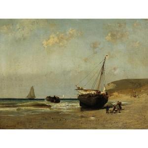 BENTABOLE Louis 1820-1880,Barque échouée sur la plage,Piasa FR 2022-09-21