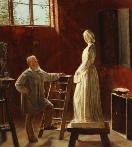 BENTZEN Edvard Harald 1833-1914,The sculptor H. V. Bissen comtemplating his st,1893,Bruun Rasmussen 2020-03-16