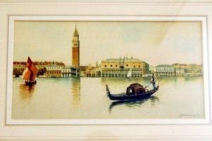 BENVENUTI S,Gondola on calm water with panoramic buildings,Fieldings Auctioneers Limited 2010-07-24