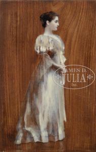 BENZIGER August 1867-1955,FULL LENGTH PORTRAIT OF A LADY IN A WHITE GOWN,James D. Julia 2015-08-25