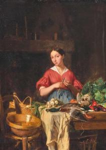 BERANGER Charles 1816-1853,In der Küche, beim Vorbereiten der Mahlzeit,1846,Schuler CH 2020-03-23