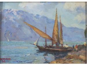 BERARDO Ignazio 1888-1978,Paesaggio lacustre con figure e barche,1932,Sesart's IT 2022-05-07