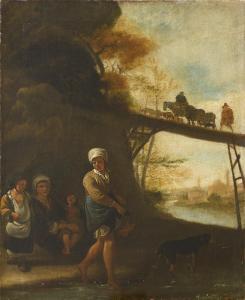 BERCHEM Nicolaes 1620-1683,Paesaggio fluviale con figure e ponticello,Meeting Art IT 2024-02-24