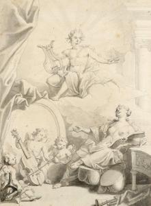 BERCHET Pierre,Design for a frontispiece depicting Apollo, a muse,Woolley & Wallis 2021-08-11
