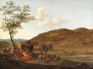 BERCKHEYDE Gerrit Adriaensz,Peasants resting with their animals in an Italiana,Bonhams 2023-04-04