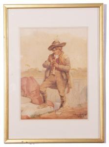 BERESFORD Cecilia Melanie 1865-1885,A portrait of a young man playing a pipe,Keys GB 2021-10-15