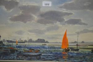 BERESFORD Johnson 1900,various small boats before a tanker in harbou,Lawrences of Bletchingley 2019-06-11