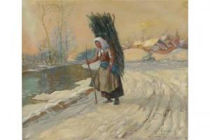 BERG HAMER G,Sprokkelvrouw in snowy landscape,Twents Veilinghuis NL 2015-10-16