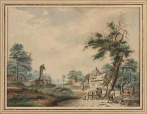 BERG Hans 1813-1874,German landscape with farm, well and figures,Twents Veilinghuis NL 2020-10-22
