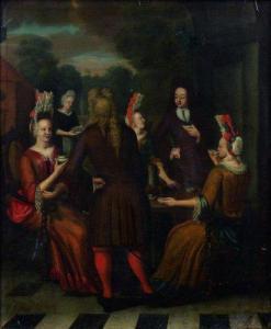 BERGAIGNE Pierre 1652-1708,«Collation autour d'une fontaine à thé dans un p,Salles de ventes Pillet 2011-05-08