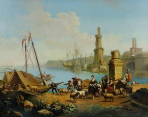 BERGEN von Karl 1794-1835,Busy continental harbour scene,Burstow and Hewett GB 2016-01-27