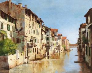 BERGENDORFF Viktor,Blick auf Häuser an einem kleinen Kanal in Verona,1892,Ketterer DE 2012-04-26