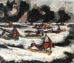 BERGER Einar 1890-1961,A fleet of fishing boats in fresh weather,Bruun Rasmussen DK 2024-01-29