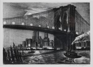 BERGERE Richard 1912,TWILIGHT OVER BROOKLYN BRIDGE,1946,Potomack US 2023-11-28