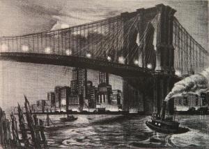 BERGERE Richard 1912,Twilight Over Brooklyn Bridge,1935,Rachel Davis US 2020-10-24