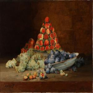 BERGERET Denis Pierre,Still life with grapes, figs, walnuts and peaches ,Bruun Rasmussen 2016-06-20
