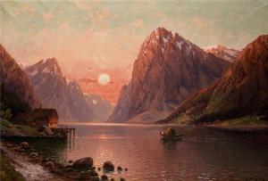 BERGFELD Carl 1837-1920,Norwegischer Fjordlauf in der Abendröte,Reiner Dannenberg DE 2009-12-05