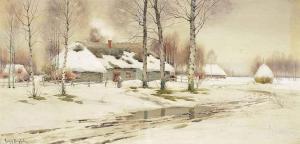 BERGHOLZ Richard Alexandrovich 1864-1920,Snow covered cottages,Christie's GB 2014-09-11