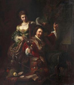 BERGMANN Georg 1819-1870,Der Maler Rembrandt mit seiner Frau Saskia,1858,Kastern DE 2020-07-25