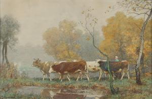 BERGMANN Julius Hugo 1861-1940,Landschaft mit Kühen,1927,Von Zengen DE 2021-09-10