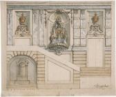 BERGMULLER Johann Georg,Barocke Fassadenarchitektur mit Brunnen,1752,Galerie Bassenge 2020-11-25