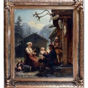 BERGSLIEN Knud Larsen,La réunion familiale devant le chaletavant le dépa,1858,Herbette 2020-03-22