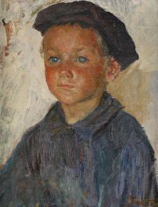 BERGSTRÖM Endis Ingeborg,Porträtt av ung pojke i blå skjorta,Stockholms Auktionsverket 2008-05-28