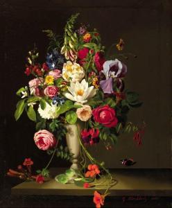 BERKHOLZ Gustav,A bouquet with orange blossom, indian cress, roses,1860,Christie's 2001-04-24