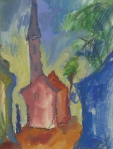 BERLIT Rudiger 1883-1939,Rote Kirche; Landschaft,1920,Galerie Bassenge DE 2019-11-29