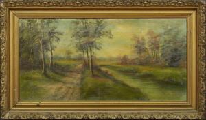 BERNARD DE JAHAM Marie Therese 1869-1916,View of a Country Road by a Tranquil s,New Orleans Auction 2010-11-13