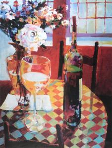 BERNARD R,Still life of wine bottle and flowers,Ewbank Auctions GB 2016-02-25