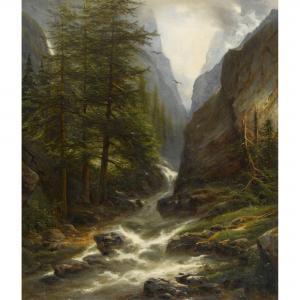 BERNARDI Joseph 1826-1907,Gebirgsschlucht mit Wasserfall im Berner Oberland,Dobiaschofsky 2015-11-04