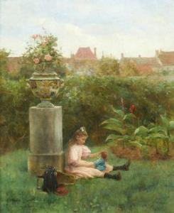 BERNE BELLECOUR Félix G.,Fillette jouant avec sa poupée dans un jardin,1899,Mercier & Cie 2021-10-03