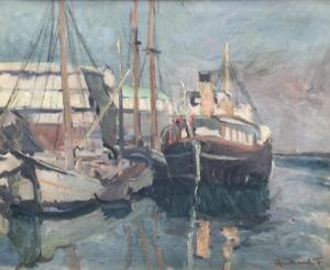 BERNHARD FREDERIKSEN Aage 1883-1963,Ships at the quay,Bruun Rasmussen DK 2022-12-22