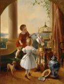 BERNHARD Pieter Gerardus 1813-1880,Playing children with bird,Glerum NL 2009-03-09