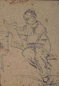 BERNSTEIN Salomon 1886-1968,Man reading newspaper,Matsa IL 2019-01-29