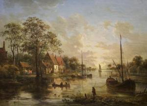 BERRÉ Jean Baptiste 1777-1838,Riviergezicht met vissers bij zonsondergang,1820,Venduehuis 2022-10-11
