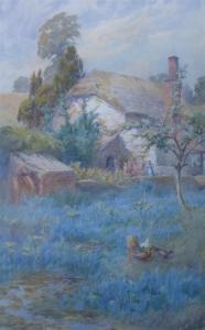 BERRY Francis Berry 1800-1800,Thatched cottage and cattle in a farmyard,1896,Gorringes GB 2012-09-05