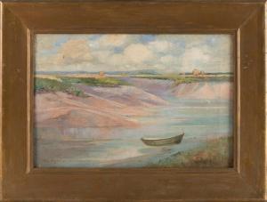 BERRY Nathaniel L. 1859-1929,Colorful shore scene with boat,Eldred's US 2022-11-03