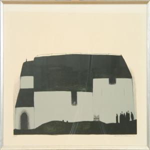 BERTELSEN Albert 1921-2019,Exterior with people by a church,1973,Bruun Rasmussen DK 2008-04-14