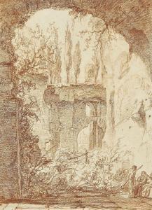 BERTHELEMY Jean Simon,The Temple of Sibyl, Tivoli, seen through an Arch ,1774,Rosebery's 2021-07-20