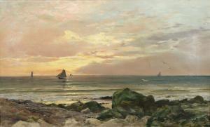 BERTHELON Eugène 1830-1924,Voiliers en bords de mer au soleil couchant,Auxerre Enchères 2023-02-05