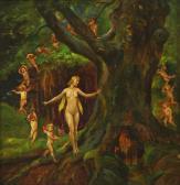 BERTHOLD Hans James 1884,Elfe mit Putten bei einem Zwerg im Wald,Zeller DE 2014-09-18