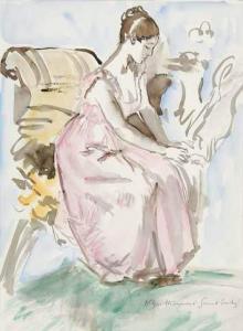 BERTHOMME SAINT ANDRE Louis 1905-1977,La robe rose, jeune femme assise,Rossini FR 2009-03-05