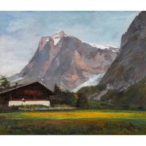 BERTHOUD Alfred Henri 1848-1906,Grindelwald mit dem Wetterhorn,Dobiaschofsky CH 2017-11-08