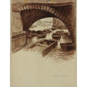BERTI René 1884-1939,Parisian Canal Scene,Kodner Galleries US 2017-01-18