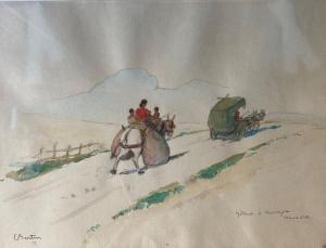 BERTIN Émile 1878-1957,Le Chariots des Gitans sur la route d'Irurzon,Pescheteau-Badin FR 2020-10-21