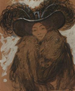 BERTIN Émile 1878-1957,Woman in a feather hat and boa,Dreweatts GB 2019-05-01